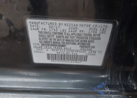 2017 Nissan Versa 1.6 Sv from USA, damaged, VIN 3N1CN7AP6HL853667